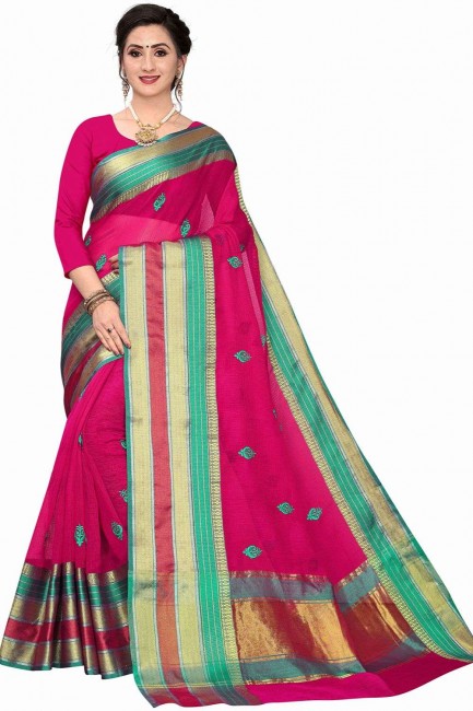 Saree in Weaving Pink Silk
