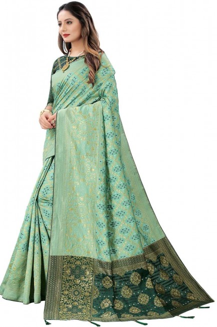 Weaving Silk Saree in Pista green with Blouse