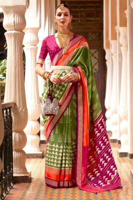Multicolor Patola silk Saree with Printed