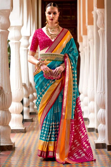 Multicolor Printed Saree in Patola silk