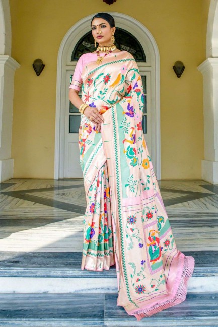 Silk Wedding Saree with Zari,weaving in Baby pink