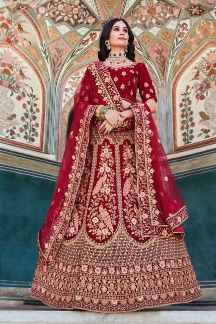 Bridal Lehenga Choli Maroon  in Zircon Velvet