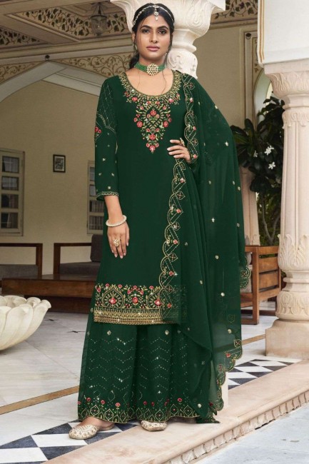 Green sharara suit or georgette embroidery