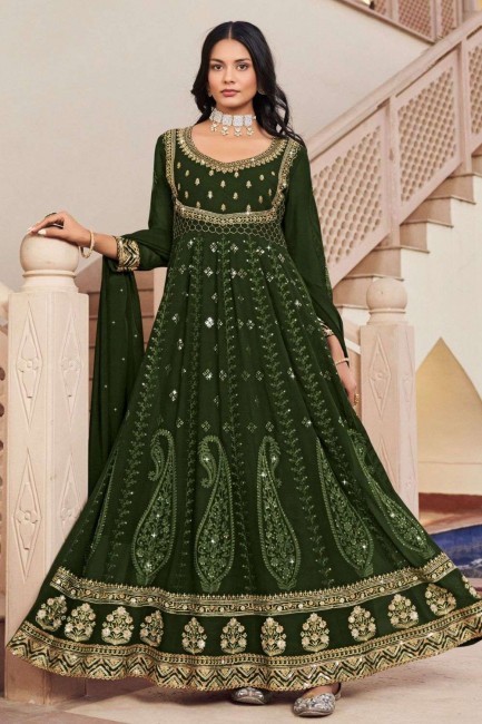 Embroidered  Green  Anarkali Suit in Georgette