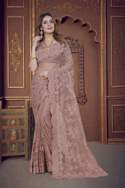 Lavender  Saree with Embroidered Net