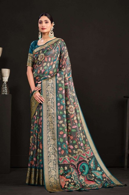 Digital print Tussar silk in Saree Multicolor with Blouse