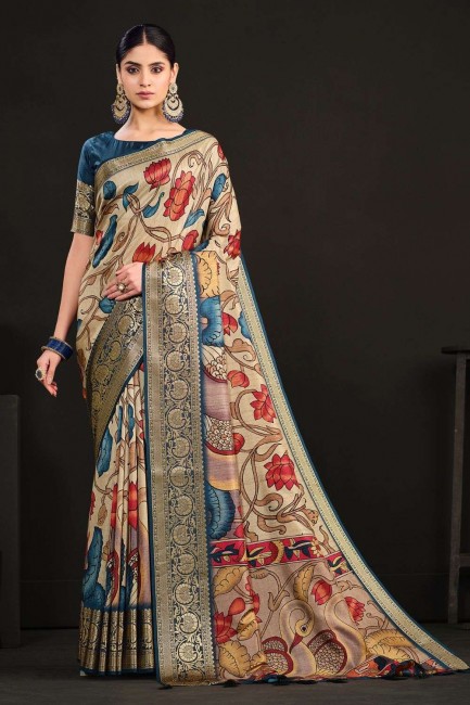 Multicolor Tussar silk Saree in Digital print