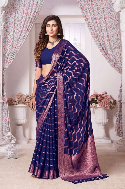 Georgette Saree in Voilet  with Weaving