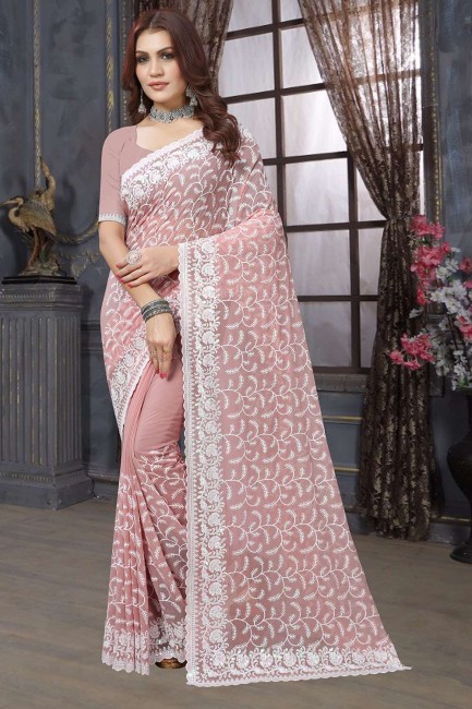 Dusty peach  Saree in Embroidered Georgette
