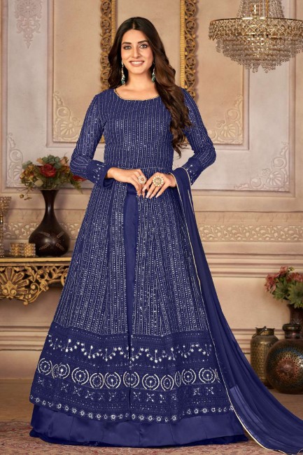 Anarkali Suit in Blue Faux georgette with Embroidered