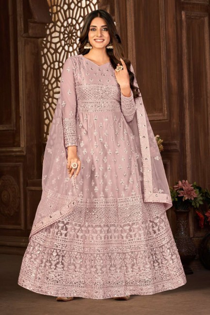 Purple Net Embroidered Anarkali Suit with Dupatta
