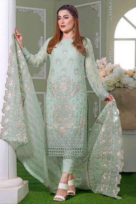 Light green Georgette Embroidered Eid Salwar Kameez with Dupatta
