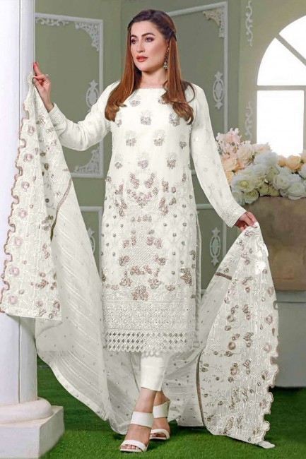 Georgette Off white Eid Salwar Kameez in Embroidered