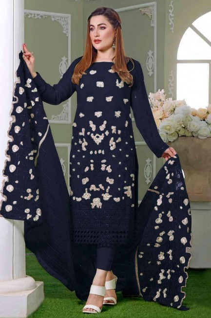 Blue Eid Salwar Kameez with Embroidered Georgette