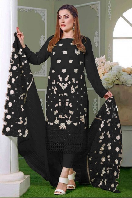 Black Embroidered Eid Salwar Kameez in Georgette