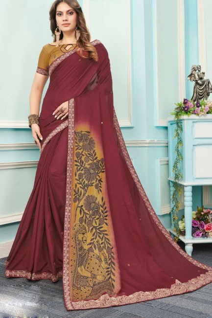 Thread,embroidered,digital print Tussar silk Saree in Multi  with Blouse