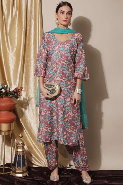 Muslin Palazzo Suit with Digital print in Pink