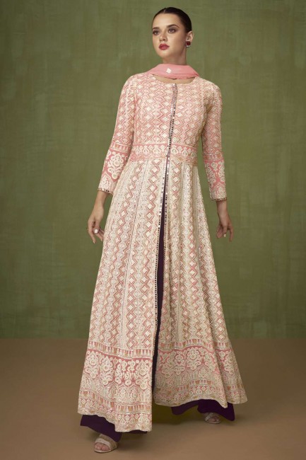 Georgette Embroidered Pink Anarkali Suit with Dupatta