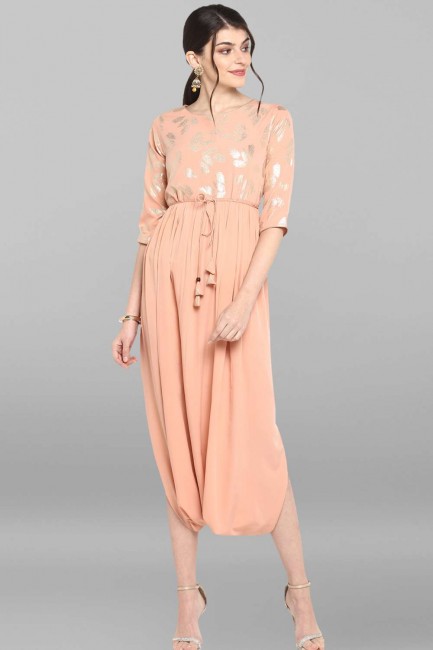 Crepe indo western in Peach with Printed