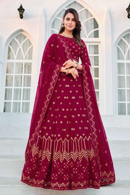 Georgette Wedding Lehenga Choli in Deep pink with Embroidered