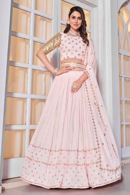Georgette Wedding Lehenga Choli with Embroidered in Pink