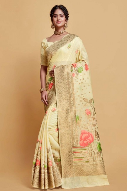 Weaving Silk Saree in Off white with Blouse