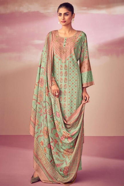Cotton Digital print Green Pakistani Suit with Dupatta