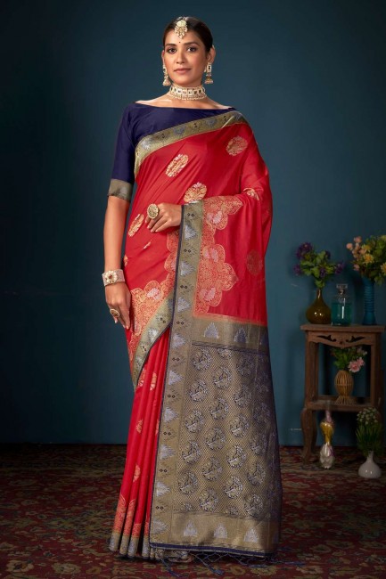 Weaving Red Saree in Art silk