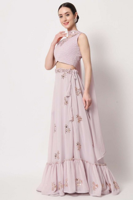 Dusty pink Embroidered Party Lehenga Choli in Georgette