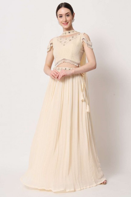 Beige Party Lehenga Choli in Embroidered Georgette