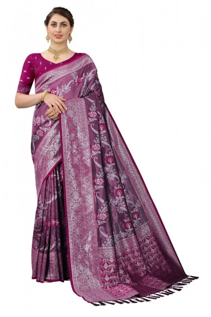 Saree Silk in Purple with Weaving
