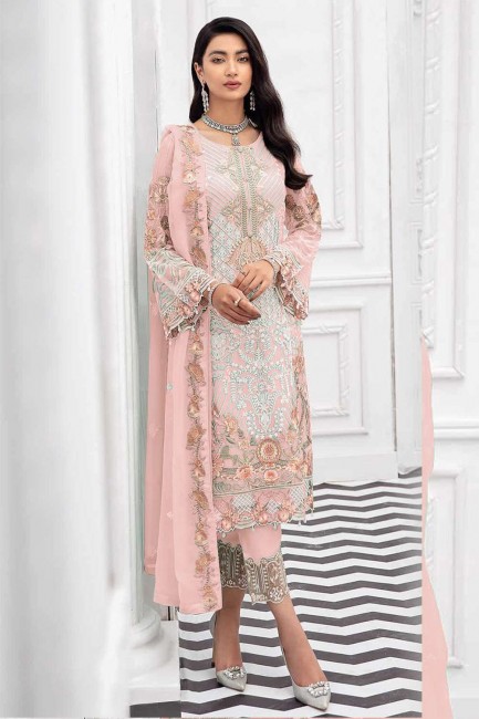 Georgette Pakistani Suit in Pink with Embroidered
