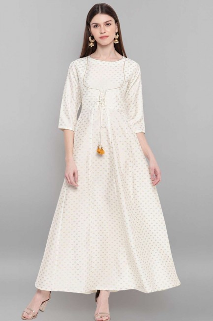 Crepe Anarkali Kurti with Printed in Off white