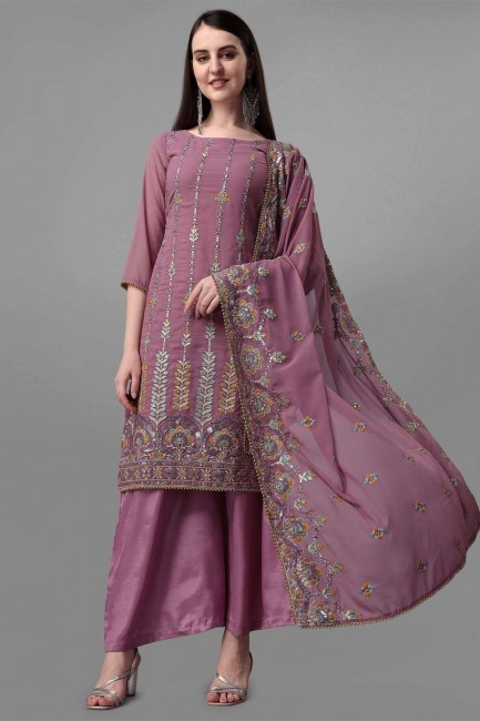Pakistani Suit Georgette in Pink with Embroidered