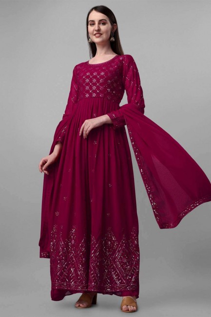 Embroidered Pakistani Suit in Magenta Georgette