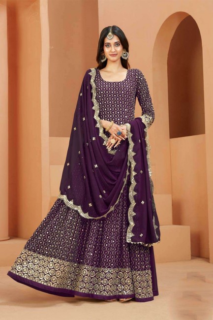 Georgette Printed Purple Anarkali Suit with Dupatta