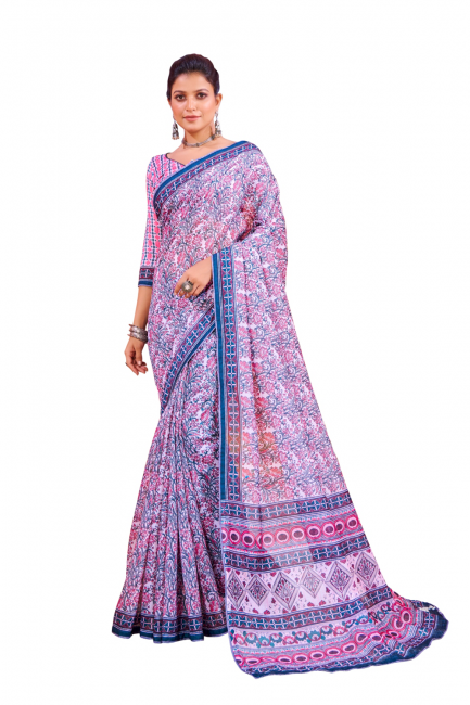 Saree Digital print Silk in Multicolor with Blouse
