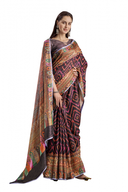 Digital print Saree in Silk Multicolor