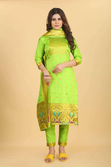 Light green Silk Printed Sharara Suit with Dupatta