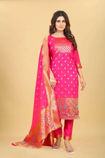 Silk Sharara Suit in Magenta with Printed