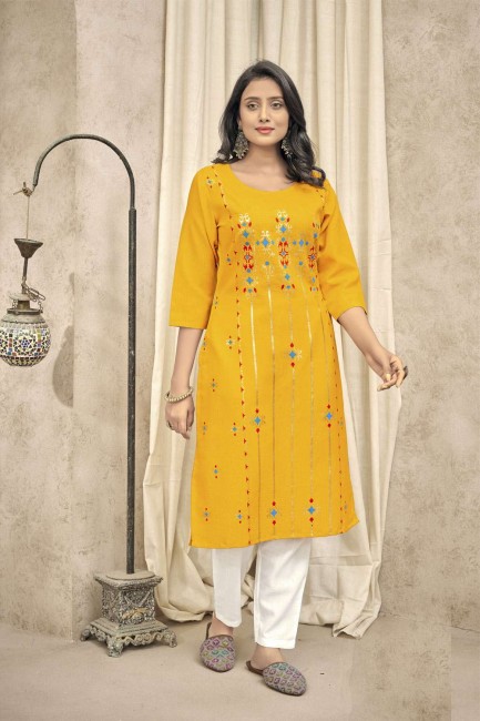 Yellow Cotton Digital print Gown Dress with Dupatta