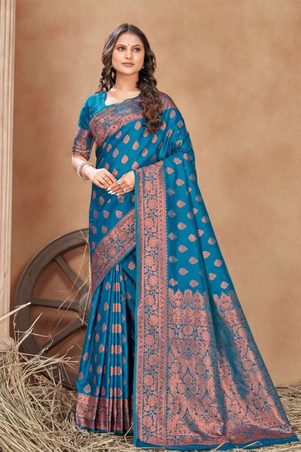 Banarasi Saree in Blue Banarasi silk with Weaving