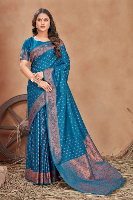 Weaving Banarasi silk Banarasi Saree in Sky blue with Blouse