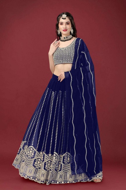 Embroidered Blue Wedding Lehenga Choli in Georgette