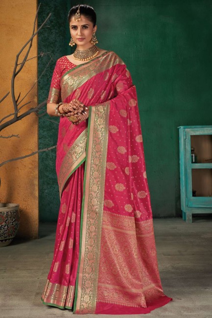 Silk Weaving Pink South Indian Saree with Blouse