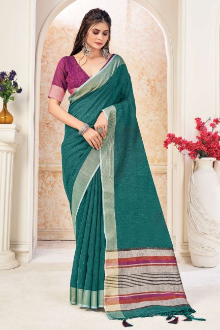 Green Weaving Linen Saree