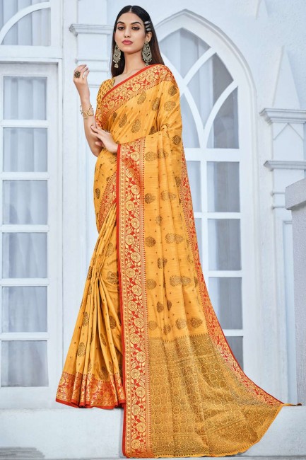 Cotton Saree in Mustard with Weaving