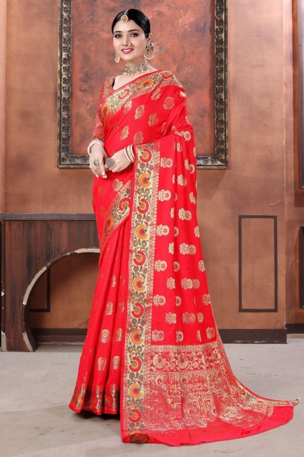 Weaving Saree in Red Silk