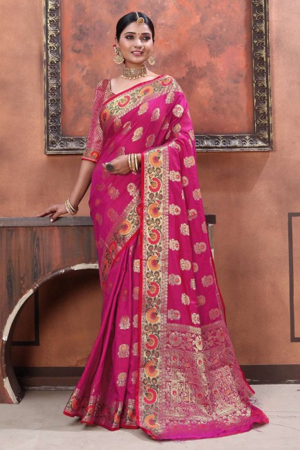 Saree Weaving in Pink Silk