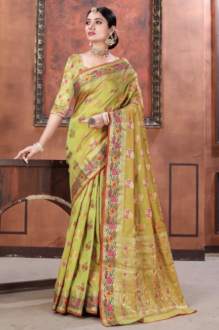 Silk Weaving Light green Saree with Blouse